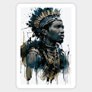 Tribal African Warrior in Costume with Spear in Ink Painting Style Sticker